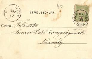 1902 Nyergesújfalu, Nyerges-Újfalu; Római katolikus templom, üzlet, férfi kerékpárral. Kiadja Kardos...