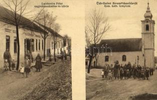 1934 Szentlászló, Római katolikus templom, Laczkovics Péter üzlete és az iskola. Szilágyi Arthur műterméből (ázott sarkak / wet corners)