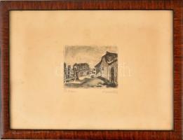 Kmetty János (1889-1975):  Tabán. Rézkarc, papír, jelzett, üvegezett fa keretben, rézkarc: 9×11 cm, ...