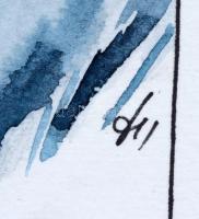 Kun Sarolta (1990- ): Őz és madár. Akvarell-tus, papír, jelzett, felcsavarva, 40×30 cm