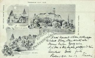 1905 Pannonhalma, kelet felől, vár udvar és kapu. Dr. Récsey Viktor kiadása, Gündel Blanka rajzai után. floral (EK)