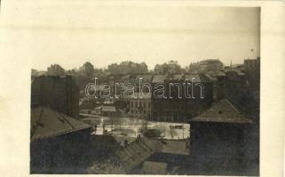 Budapest I. Szent János tér (ma Krisztina körút), Rotter-féle bérház. Felvétel a Petőfi gimnázium tetejéről. Lange és Társa reklám a hátoldalon, photo