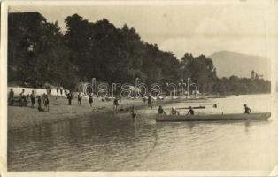 1931 Zebegény, Strand, fürdőzők, evezős csónak. Hangya Szövetkezet kiadása (EK)
