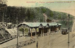 1916 Budapest XII. Zugligeti végállomás, villamos, Fáczán vendéglő bejárata (EK)