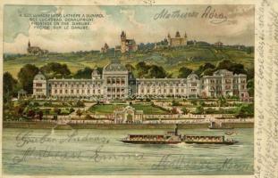 1902 Budapest II. Szent Lukácsfürdő látképe a Dunáról, litho (EB)