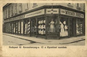 Budapest V. Mössmer József asztalnemű menyasszony kelengye üzlete, Koronaherceg utca 12. főpostával szemben (EK)