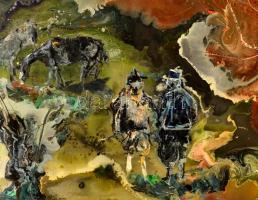 Rác András (1926-2013):Erdőrészlet, vihar előtt. Hideg zománc, farost, jelzett, keretben, 60×58 cm