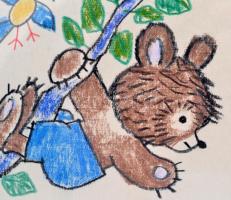 Reich Károly (1922-1988): Vackor a fán. Kréta, papír, üvegezett keretben, hátoldalán a Móra Ferenc K...