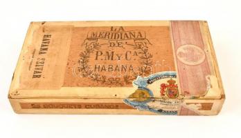 cca 1910 La Meridiana de P.M.y.Ca. Habana, fa szivaros doboz, 21x11x3 cm