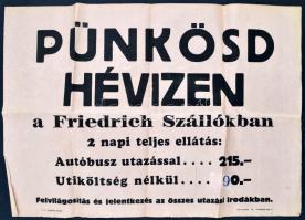 cca 1930 Pünkösd Hévízen a Friedrich szállókban reklámplakát, hajtott, 49x35 cm
