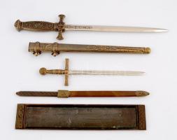 Francia dísztőr replikája 42 cm, kard formájú levélbontó, 28 cm, iparművész levélbontó és tálka.