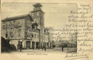 1900 Temesvár, Timisoara; Belvárosi tűzoltótorony, tűzoltók. Kiadja Králicsek Béla / fire tower, firefighters (fl)