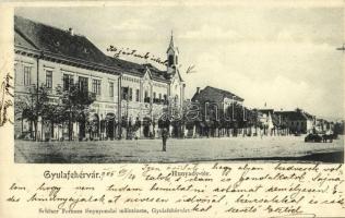 1905 Gyulafehérvár, Karlsburg, Alba Iulia; Hunyady tér, Erzsébet szálloda, Római katolikus Irgalmas Nővérek Intézete, zárda. Kiadja Schäser Ferenc fénynyomdai műintézete / square, Hotel Elisabeth, Catholic institute, school, nunnery (EK)