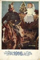 1916 Kriegsfürsorgeamt des k.u.k. Kriegsministeriums / WWI K.u.K. (Austro-Hungarian) military Christmas greeting art postcard s: K.A. Wilke + K.u.K. Reserve Feldhaubitzregiment No. 55. Batterie Nr. 6. (EK)