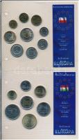 8db klf ország forgalmi érmei laminált tokban, közte Ciprus, Görögország, Lengyelország, Magyarorszá...