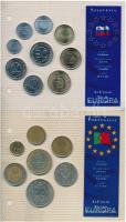 8db klf ország forgalmi érmei laminált tokban, közte Ciprus, Görögország, Lengyelország, Magyarorszá...