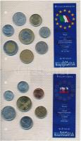 8db klf ország forgalmi érmei laminált tokban, közte Ciprus, Görögország, Lengyelország, Magyarorszá...