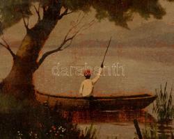 Zorkoczy jelzéssel: Pecázó. Olaj (foltos, kopott), karton, hibás keretben, 40×51 cm