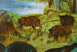 Cserna jelzéssel: Vaddisznók. Vegyes technika, farost, 100×85 cm