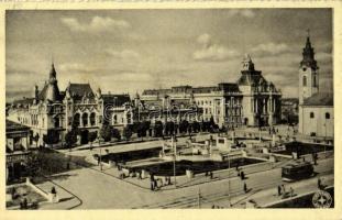 Nagyvárad, Oradea; Egyesülési tér, templom, villamos / Piata Unirii / square, church, tram + "1940 Nagyvárad visszatért" So. Stpl