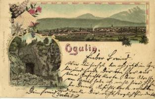 1898 (Vorläufer!) Ogulin, Gjulin Skok / general view, cave. Heinrich Krapek Art Nouveau, floral, litho (EK)