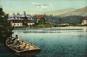 1910 Tátra, Vysoké Tatry; Csorbai-tó, csónak. Feitzinger Ede No. 1018. / Strbské pleso / lake, boat