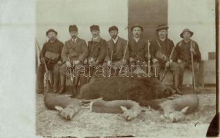 1913 Alsószabadi, Alsó-Lehota, Dolná Lehota; vadásztársaság elejtett vaddisznóval és őzekkel / hunters with wild boar and deers. photo