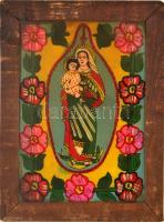 XIX sz.: Kézzel festett erdélyi üvegikon, fa keretben 40x27 cm