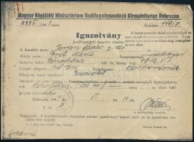 1946-1953 6 db militária okmány: utazási igazolvány .hadifogoly, fegyvertartás igazolvány, egyéb