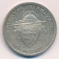1938. 5P Ag "Szent István" T:1 kis patina Adamo P8.1