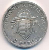 1938. 5P Ag "Szent István" T:1- kis ph. kis patina Adamo P8.1
