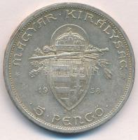 1938. 5P Ag "Szent István" T:1- ph., patina Adamo P8.1