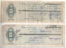 1944. 2db kitöltött váltó, bélyegekkel és bélyegzéssel, lyukasztással érvénytelenítve T:III