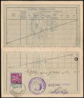 1920 A Magyar Királyság által kiadott útlevél, 2K bélyeg felülragasztva, 50K illetékkiegészítéssel f...
