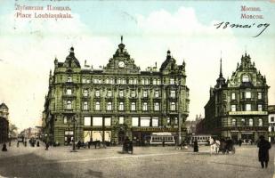 1909 Moscow, Moskau, Moscou; Place Loubianskaia / Lubyanskaya (Lubyanka) square, tram (EK)