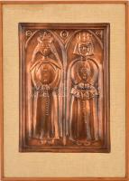 Olvashatatlan jelzéssel: Király és királynő réz lemez, falemez keretben, 31×22 cm
