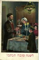 Jewish New Year greeting art postcard with Hebrew text. L&P 6697/IV. s: F. Kaskeline (EK)