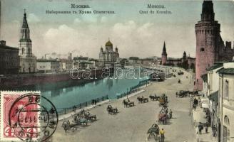 1913 Moscow, Moskau, Moscou; Quai du Kremlin / Kremlin, quay, Moskva river, horse-drawn carriages. TCV card