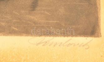 Paulovits Pál (1892-1975):  A konyhában. Színezett rézkarc, papír (foltos), jelzett, 26×34 cm