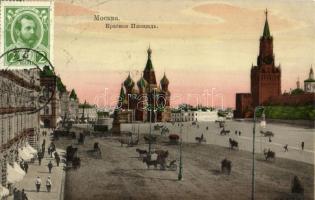 1913 Moscow, Moskau, Moscou; Krasnaya ploschad / Place rouge / Red Square, Saint Basils Cathedral, Spasskaya Tower. TCV card
