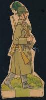 cca 1930 Csendőr, kivágható, felállítható karton játékfigura, m: 12 cm