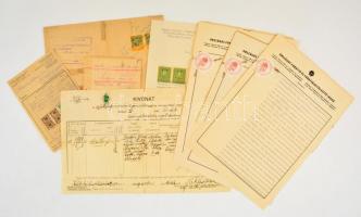 1897-1954 10 db anyakönyvi kivonat fordításokkal, ellenörző jegy, tulajdoni lap, illetékbélyegekkel