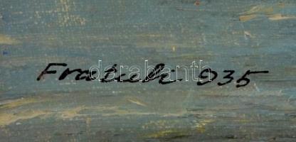 Fratuli jelzéssel: Romok a tengerparton. Olaj, vászon-karton, 30×40 cm