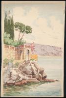 Olvashatatlan jelzéssel: Mediterrán feljáró. Akvarell, karton, 30×19 cm