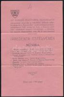 1927 Az Ébredő Magyarok Egyesülete (ÉME) rákoscsabai csoportja a trianoni rablóbéke aláírásának évfordulóján rendezett irredenta estélyének műsora, hajtott, de jó állapotban