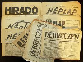 1944-1949 a Hiradó, Néplap, Debreczen című ujságok 44 db száma, benne érdekes hírek a történelmi időkről