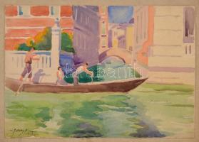 Pataky Ferenc(1897-?): Velence. Akvarell, papír, jelzett, 25×36 cm
