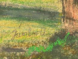 Jámbor jelzéssel: Nyárfák. Pasztell, papír, üvegezett keretben, 25×33 cm