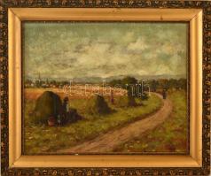 Lantos jelzéssel: Faluhatár. Olaj, vászon (foltos), keretben, 40×52 cm