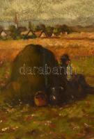 Lantos jelzéssel: Faluhatár. Olaj, vászon (foltos), keretben, 40×52 cm